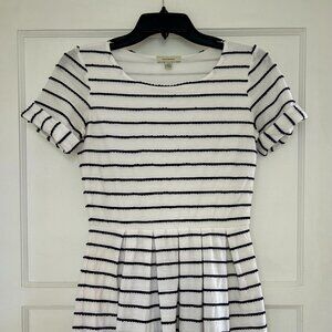 Bordeaux Blue and White Striped Shirt Sleeve Mini Dress l Size P-S
